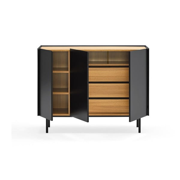 Črna nizka komoda v hrastovem dekorju 110x85 cm Arista – Teulat-image-4