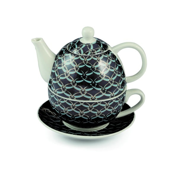 Temno moder čajnik s skodelico in krožnikom Villa d'Este Elegance