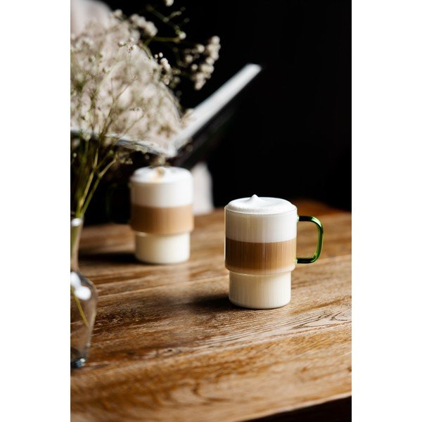 Zelene steklene skodelice v kompletu za kapučino 2 ks 350 ml Livio – Vialli Design-image-3