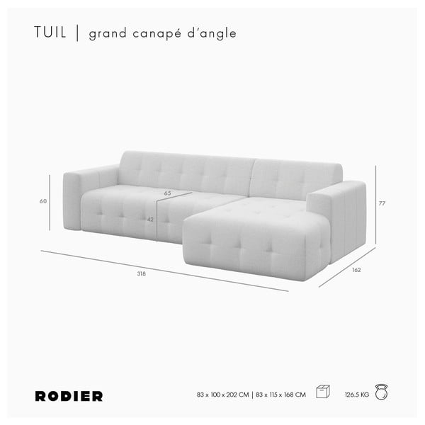 Svetlo rjava žametna kotna sedežna garnitura (desni kot/z ležalnikom) Tuil – Rodier-image-4