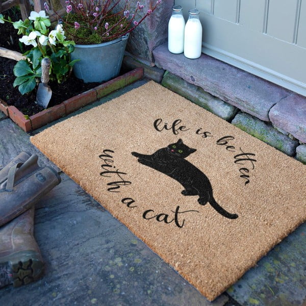 Predpražnik iz kokosovih vlaken 40x60 cm Life Is Better With a Cat – Artsy Doormats-image-2