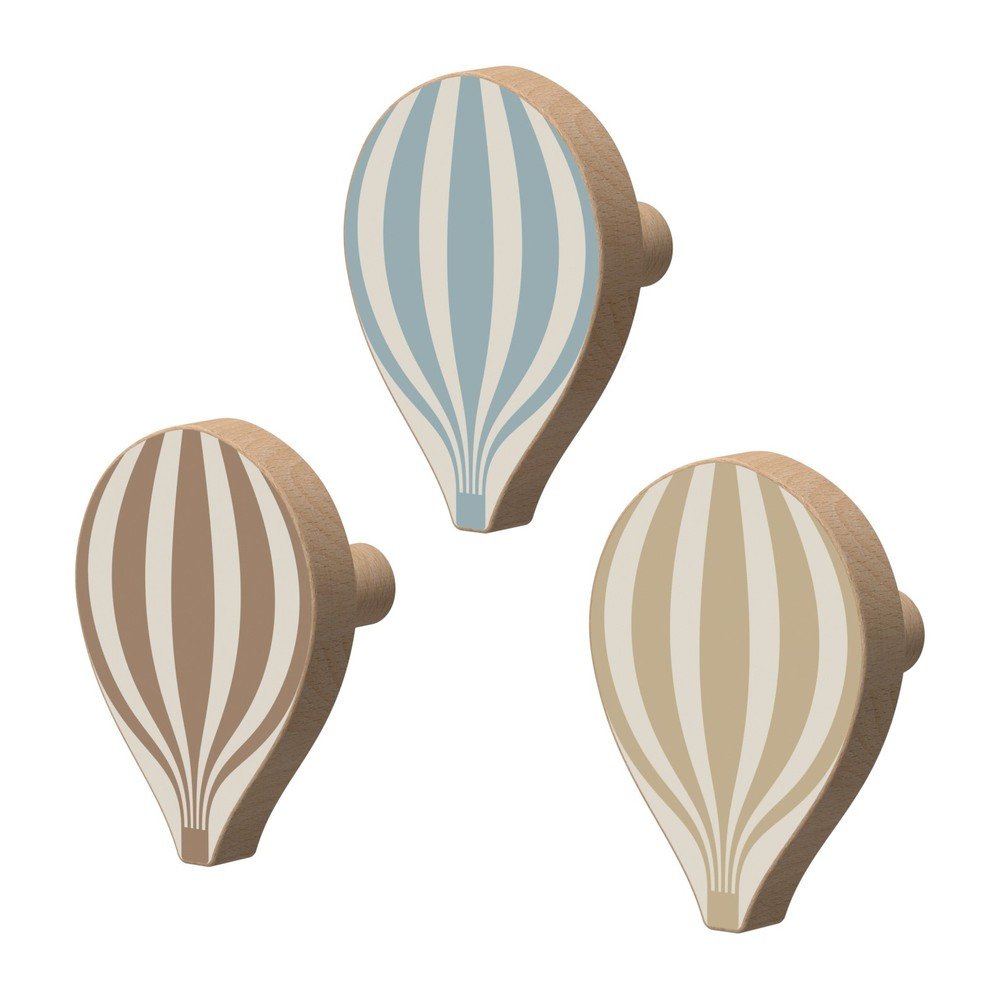 Stenski obešalniki v kompletu 3 ks iz masivne bukve Hot Air Ballon