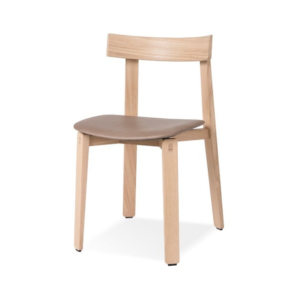 Jedilni stol iz masivnega hrastovega lesa z rjavim usnjenim sedežem Gazzda Nora