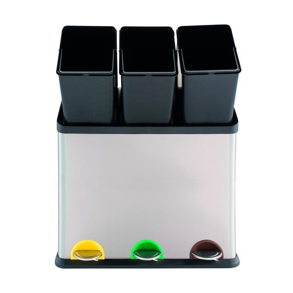 Jeklen koš za smeti za ločevanje odpadkov v mat srebrni barvi s pedalom 3x20 l Tri Selectif – MSV-image-2
