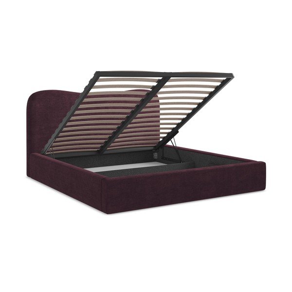 Temno vijolična oblazinjena zakonska postelja s prostorom za shranjevanje z letvenim dnom 140x200 cm Kahai – Makamii-image-3