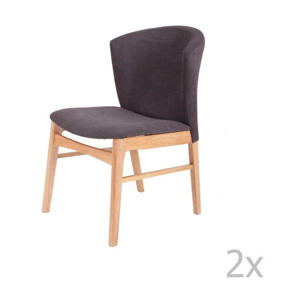 Komplet 2 temno sivih jedilnih stolov s svetlo rjavimi nogami iz lesa kavčukovca znamke Sømcasa Mara