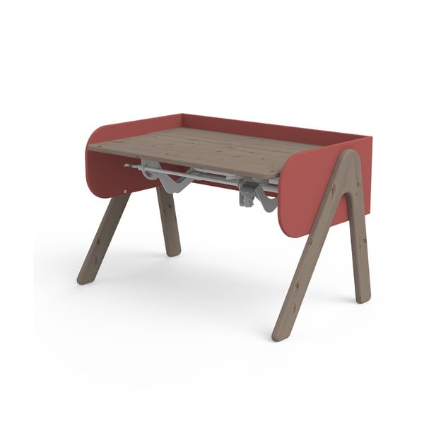 Temno rjavo-rdeča pisalna miza iz borovega lesa z nastavljivo višino Flexa Woody