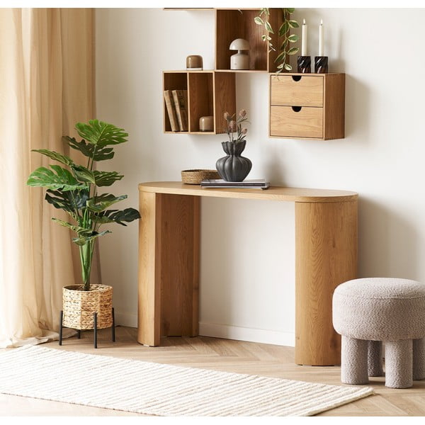 Stranska mizica v hrastovem dekorju v naravni barvi 38x114 cm Bibione – House Nordic-image-1