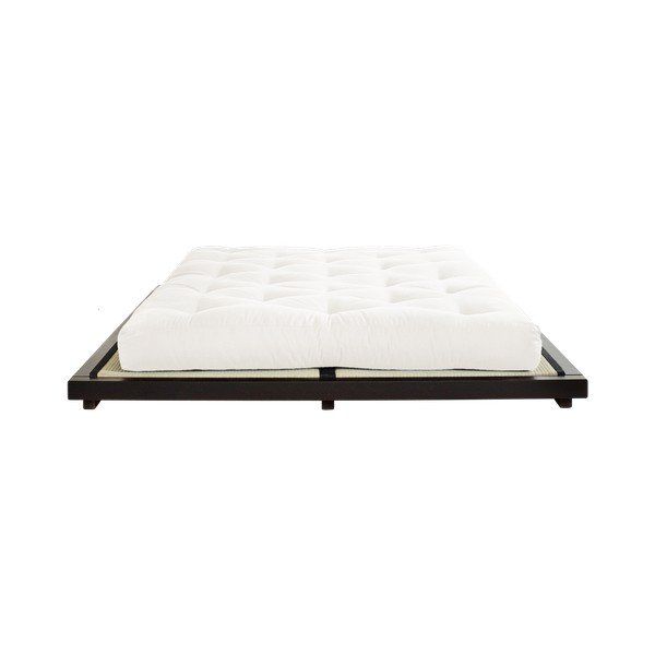 Dvoposteljna postelja iz borovega lesa z ležiščem in tatamijem Karup Design Dock Double Latex Black/Natural, 160 x 200 cm