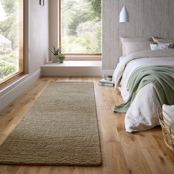 Kaki zelen ročno tkan volnen tekač 80x230 cm Harris Boucle – Flair Rugs-image-1