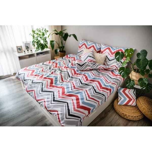 Modra/siva enojna 3-delna posteljnina iz bombažnega satena 140x200 cm Marina – JAHU collections-image-3