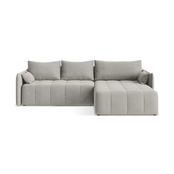 Svetlo siva raztegljiva/s prostorom za shranjevanje kotna sedežna garnitura (desni kot/z ležalnikom) Moku – Makamii