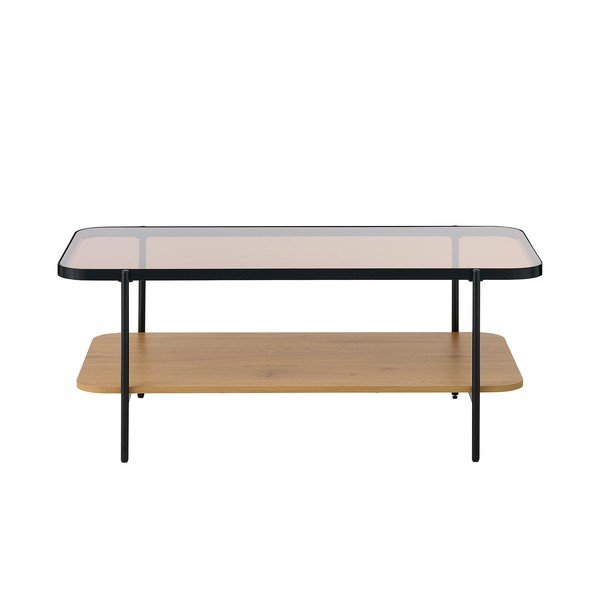 Klubska mizica s stekleno mizno ploščo v naravni barvi 60x120 cm Hassel – Unique Furniture-image-2