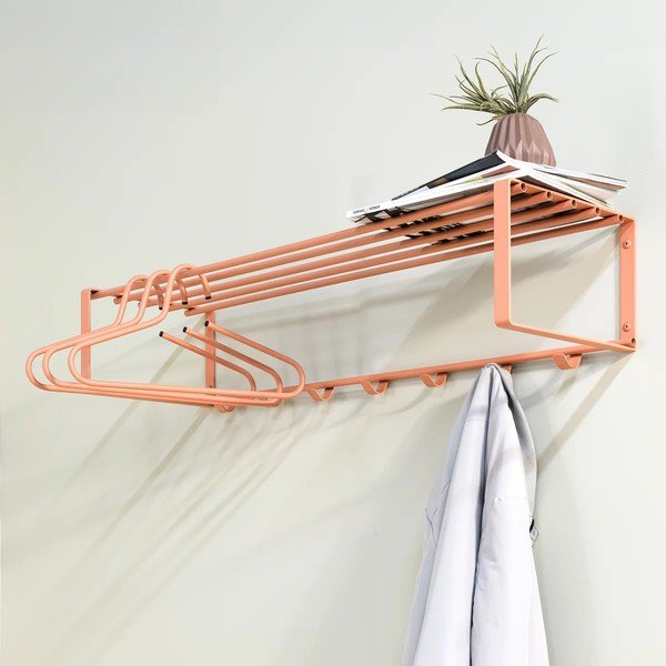 Rožnato-oranžen kovinski stenski obešalnik s polico 100 cm Rex – Spinder Design-image-1