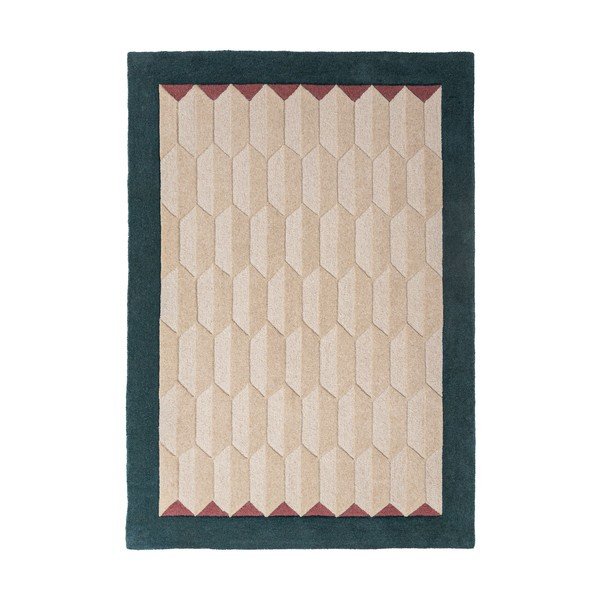Ročno tkana volnena preproga v naravni barvi/zelenomodra 200x290 cm Apex Border Wool – Flair Rugs