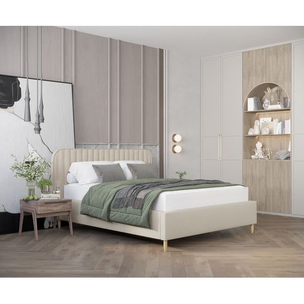 Bež oblazinjena postelja s prostorom za shranjevanje z letvenim dnom 120x200 cm Noto – Maison de Rêve-image-1