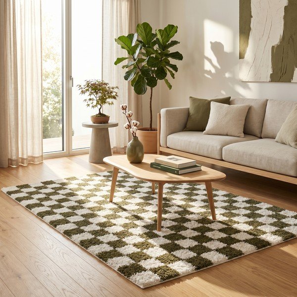 Temno zelena/kremno bela preproga 120x170 cm Grida – ESTE-image-1