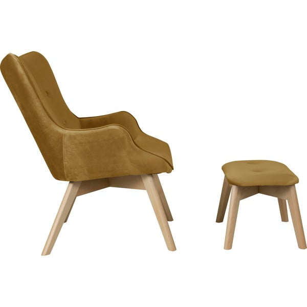 Gorčično rumen žameten fotelj z naslonjalom za noge Niko – Ropez-image-3