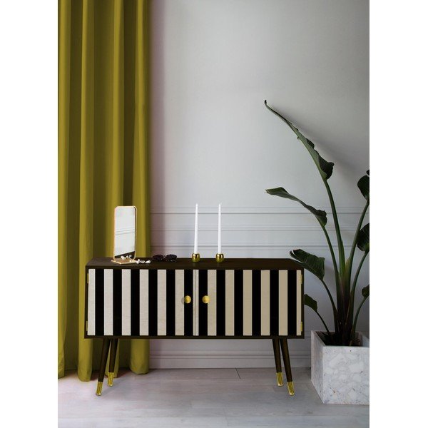 Komoda iz masivnega borovega lesa Velvet Atelier Au Cafe Golden Black Strips-image-1