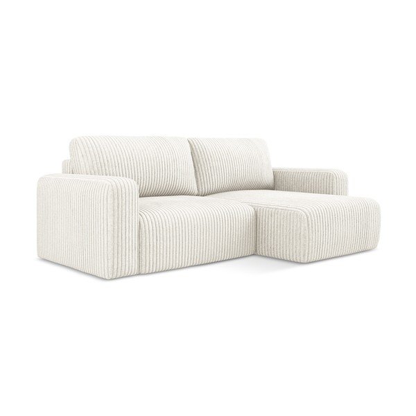 Kremno bela raztegljiva/s prostorom za shranjevanje kotna sedežna garnitura iz rebrastega žameta (desni kot/z ležalnikom) Kona – Makamii-image-2