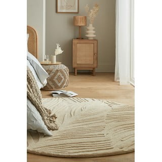 Bež volnena okrogla preproga ø 160 cm Leaf - Flair Rugs