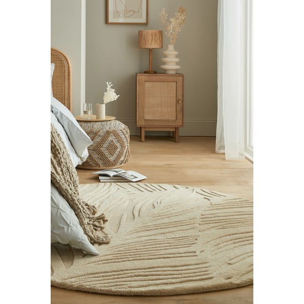 Bež volnena okrogla preproga ø 160 cm Leaf - Flair Rugs-image-4