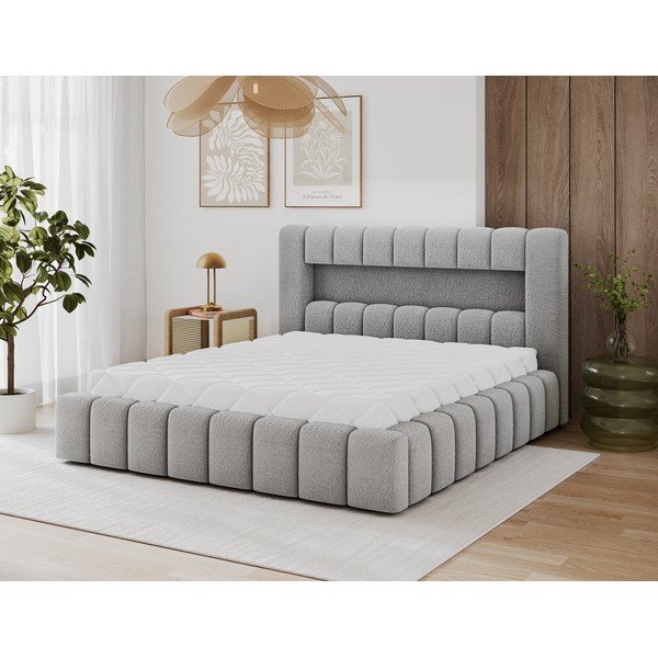 Siva oblazinjena zakonska postelja s prostorom za shranjevanje z letvenim dnom 140x200 cm Lamica – ELTAP-image-4