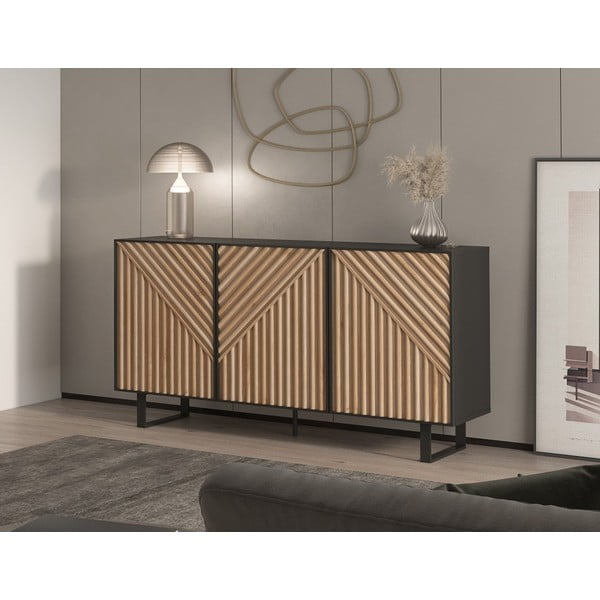 Črna/naravna komoda v hrastovem dekorju 151x80x40 cm Alana – Marckeric-image-1