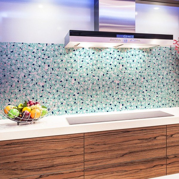 Komplet 24 stenskih nalepk Ambiance Cement Tile Stickers Terrazzo Aqua, 10 x 10 cm-image-2