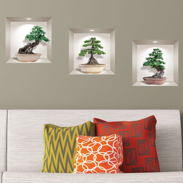 Komplet 3 3D stenskih nalepk Ambiance Ginseng Bonsai-image-1
