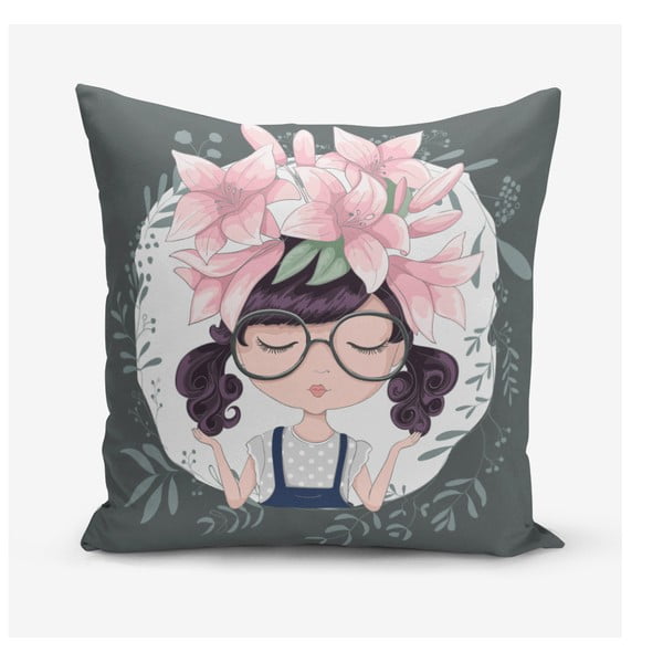 Prevleka za vzglavnik iz mešanice bombaža Minimalist Cushion Covers Flower and Girl, 45 x 45 cm
