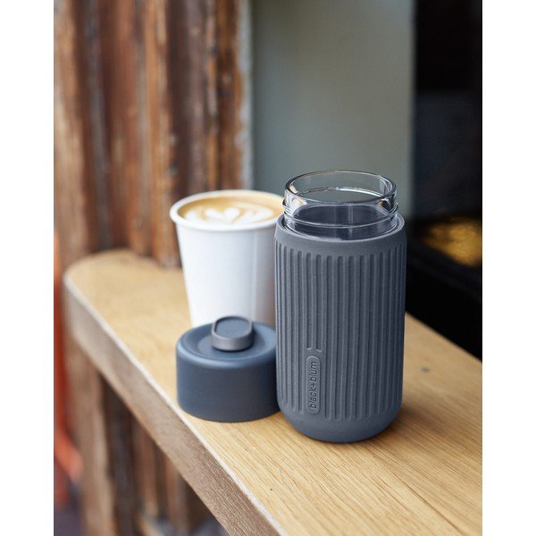 Temno siv steklen potovalni lonček 340 ml – Black + Blum-image-1