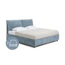 Modra oblazinjena zakonska postelja s prostorom za shranjevanje z vzmetnico in letvenim dnom 180x200 cm Myra Pillow – Bonami Selection