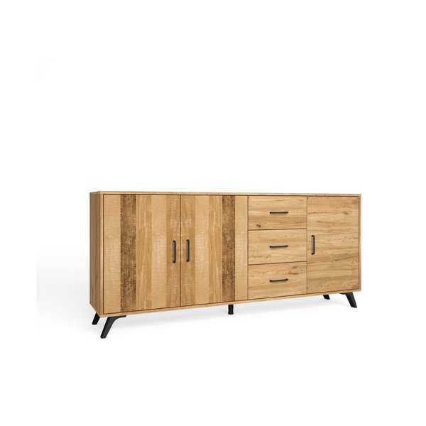 Nizka komoda v hrastovem dekorju v naravni barvi 181x81 cm Nordic – Marckeric-image-2