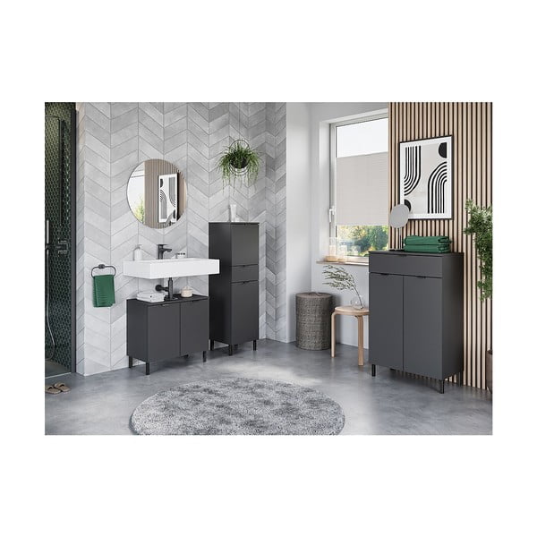 Antracitno siva visoka kopalniška omarica 60x97 cm Arcena – Germania-image-4