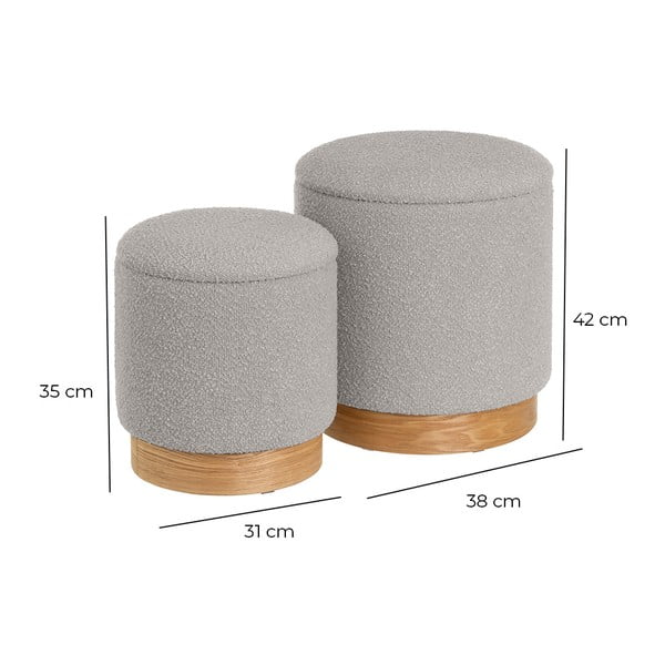 Svetlo sivi tabureji 2 ks iz tkanine bouclé – Casa Selección-image-4