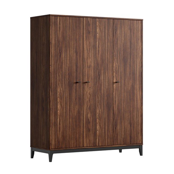 Garderobna omara v orehovem dekorju v temni naravni barvi 148x190x55 cm Ilyas – Vipack