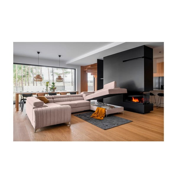 Rožnata raztegljiva/s prostorom za shranjevanje kotna sedežna garnitura (desni kot/v obliki črke "U") Louis – ELTAP-image-2