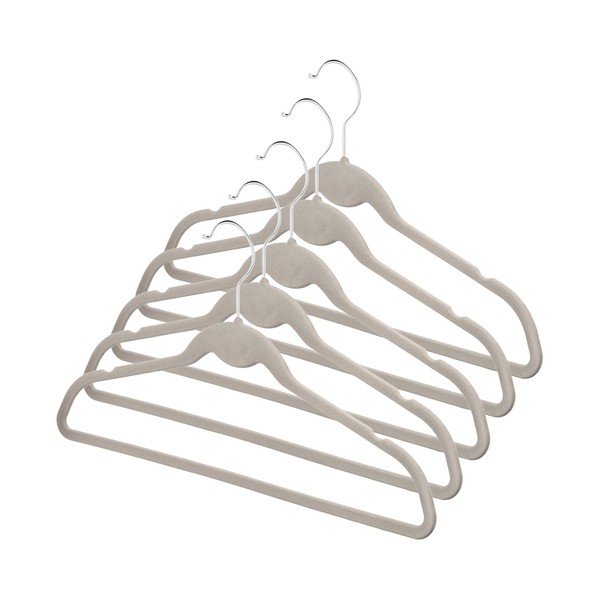 Komplet 5 bež otroških obešalnikov z žametno prevleko Compactor-image-2