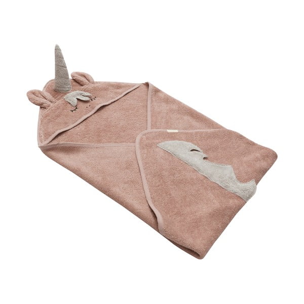 Rožnata bombažna otroška brisača s kapuco 75x75 cm Unicorn – Kindsgut