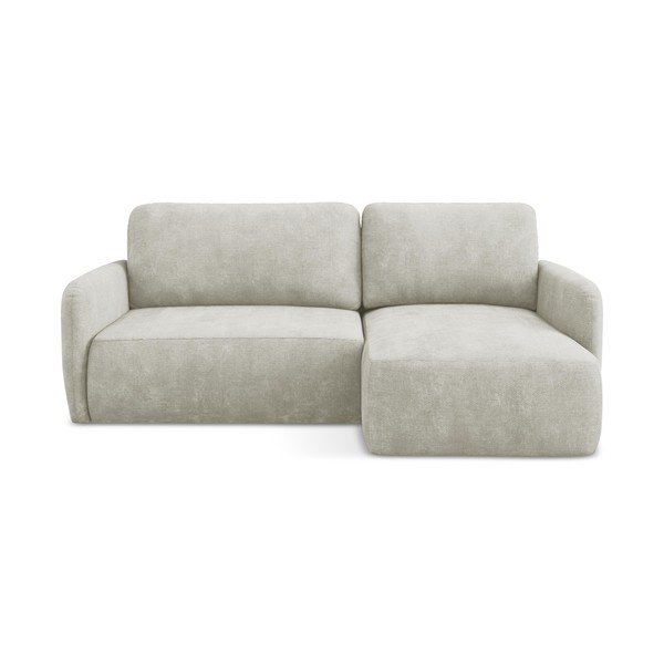 Kremno bela raztegljiva kotna sedežna garnitura iz šenilje s prostorom za shranjevanje (desni kot/z ležalnikom) Lilo – Makamii