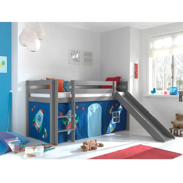 Siva dvignjena otroška postelja iz borovega lesa 90x200 cm PINO - Vipack-image-3