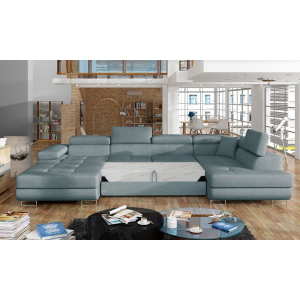 Svetlo modra raztegljiva/s prostorom za shranjevanje kotna sedežna garnitura (desni kot/v obliki črke "U") Rodrigo – ELTAP-image-2