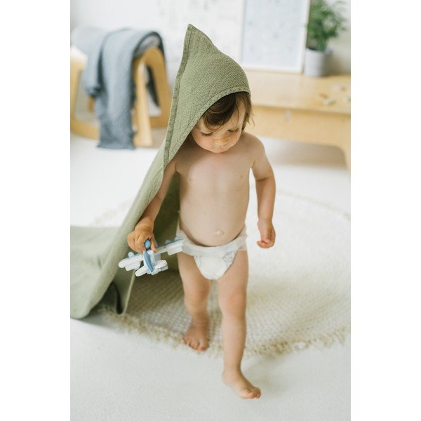 Otroška zelena lanena brisača Linen Tales Waffle, 100 x 100 cm-image-3