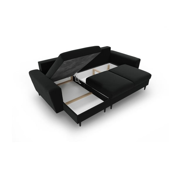 Črna žametna raztegljiva kotna sedežna garnitura s prostorom za shranjevanje Kyoto – Cosmopolitan Design-image-3