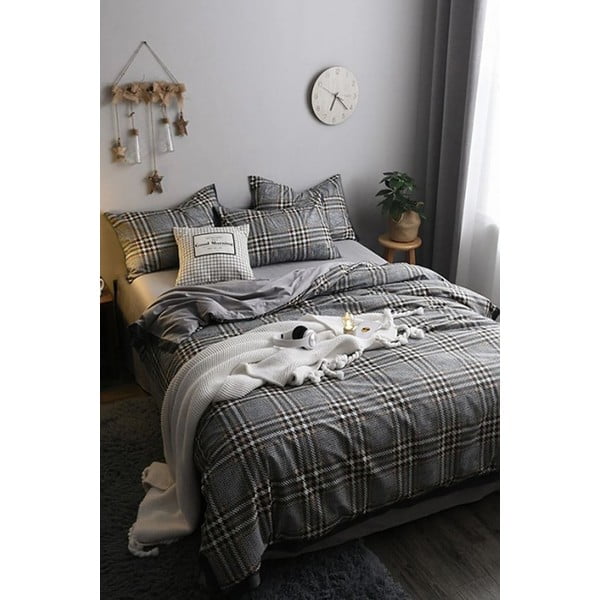 Siva bombažna podaljšana posteljnina z rjuho 160x220 cm - Mila Home