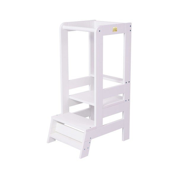 Bel stolček pomagalček iz masivnega bora Montessori – Meowbaby