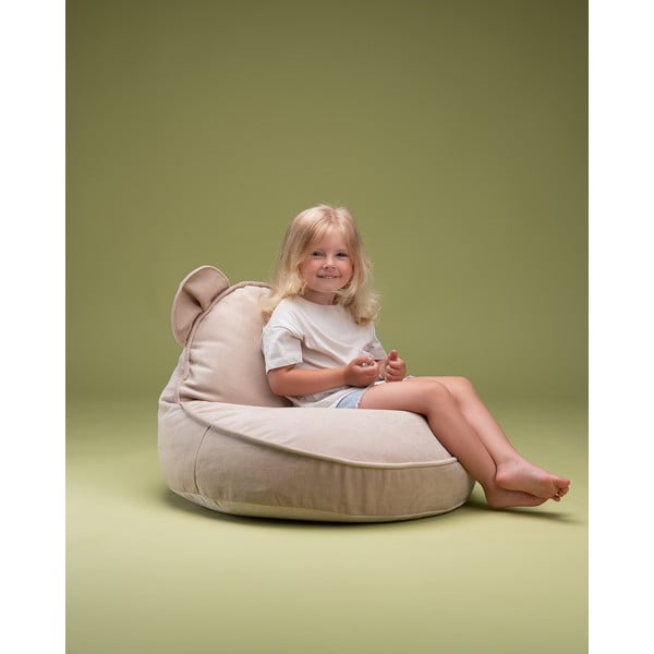 Bež žametna otroška vreča za sedenje Bear – Wigiwama-image-1