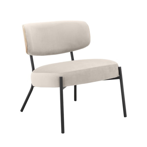 Kremno bel žameten fotelj z naslonjalom za noge Jerry – Støraa-image-4