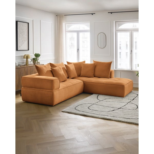 Gorčično rumena kotna sedežna garnitura iz šenilje (desni kot/v obliki črke L) Whesley – Bobochic Paris-image-1